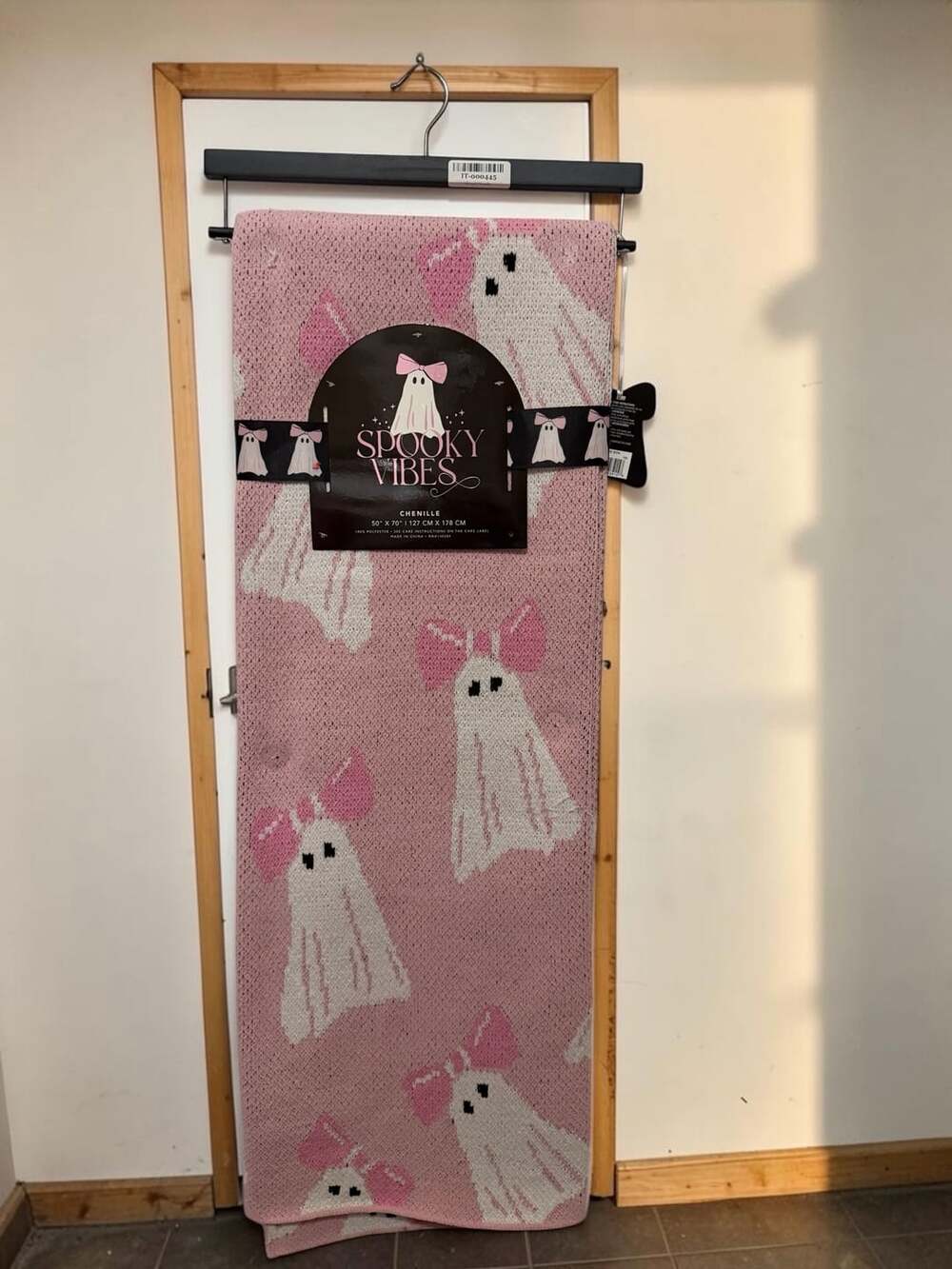 Rachel Zoe Spooky Vibes Pink Chenille Ghost Throw Blanket